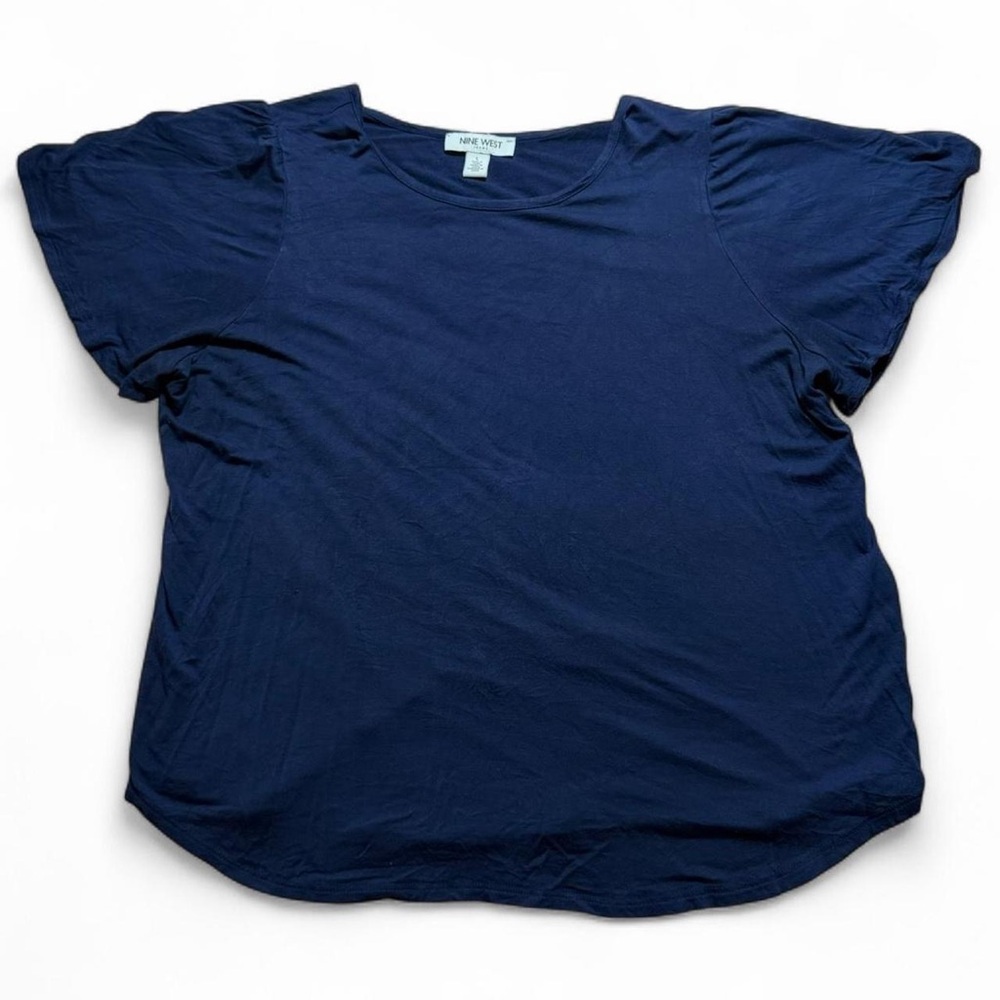 Nine West Women's Navy Flutter Short Sleeve Top | Size L